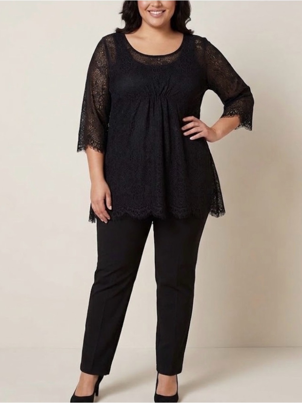 Chaus Crochet Lace Blouse Womens XL Black Eyelet Whimsigoth Witchy Dark Romance